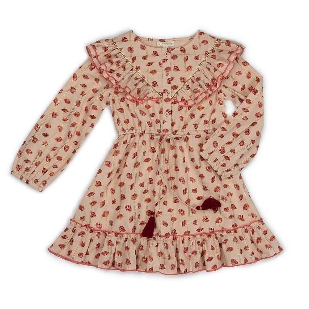 Egg New York Girl Metallic Leaf Pipa Dress Boho Tiered Tassel Detail Size 2T